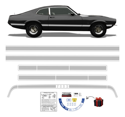 Faixa Maverick 1973/1976 Fase 1 Cinza + Etiqueta Advertência