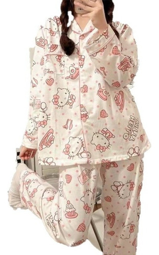 Lady Hello Kitty Pijama De Manga Larga Lindo Corea