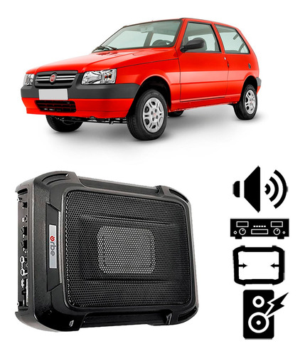 Caixa Amplificada Fiat Uno Mille 2004 A 2015 350w Rms Slim