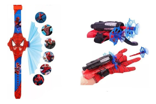 Kit Luva Homem Aranha Lança Teia + Relógio Projetor Presente