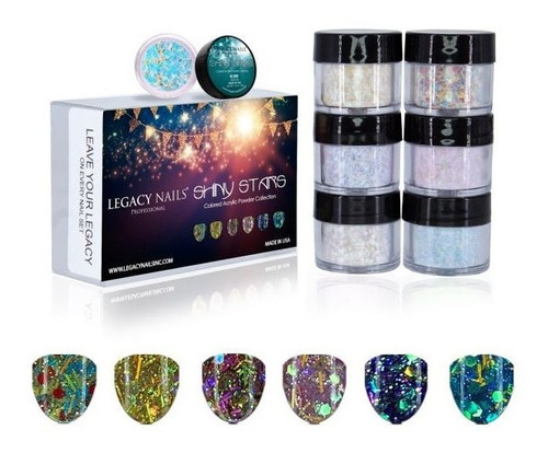 Coleccion Polvo Acrilico Legacy Nails Shiny Stars X6