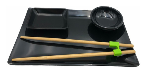 Set Para Sushi Melamina 5 Piezas Plato + 2 Dips Soja Wasabi 