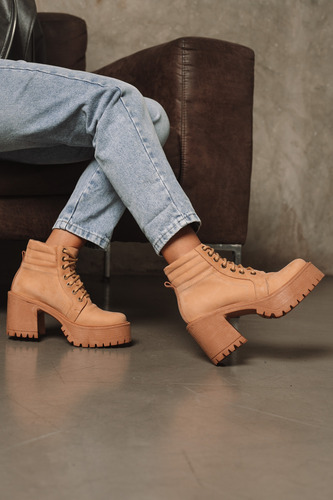 Borcegos Mujer Cuero Taco Alto Plataforma Botas Moda Romi