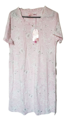 Camisa De Dormir Rosa, Con Flores. Manga Corta. Talla M