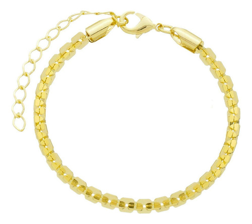 Pulseira Folheada Ouro 18k Cadeado Quadrado 16cm