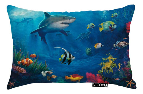 Funda Almohada Decorativa Debajo Mar Tiburon Pez Decoracion
