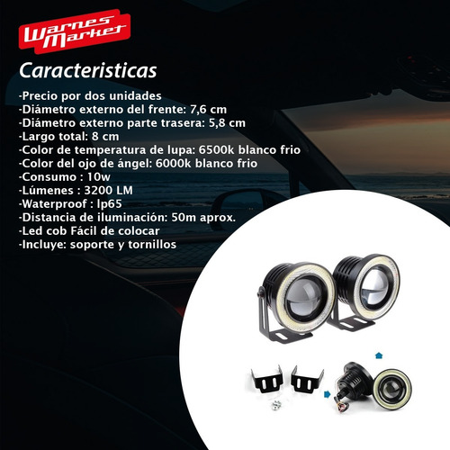 Imagen 2 de 10 de Kit Par Faros Auxiliar Lupa Proyector Super Led Ojo Angel