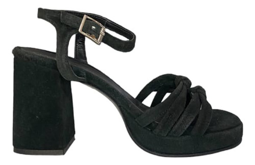 Sandalia Astrid Cuero Gamuzado Negro Verano Juanita Shoes 