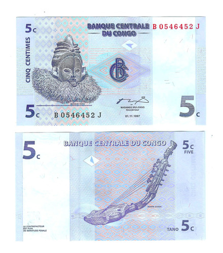 Congo Democrático - Billete 5 Centimes 1997 - Unc