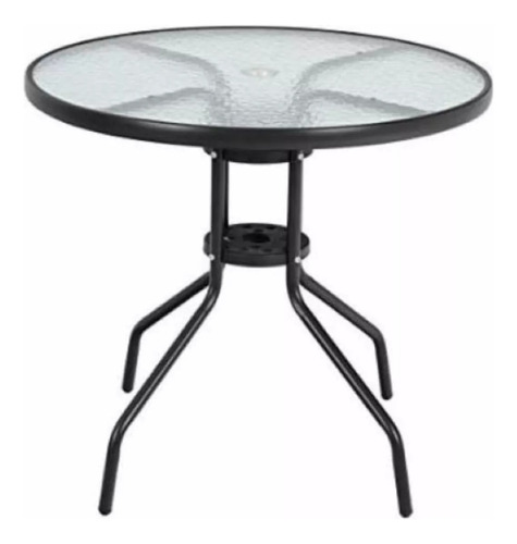 Mesa Redonda Jardín Bistro Con Vidrio 80 Cm Exterior Negro