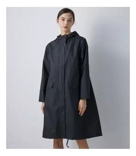 Gabardina Impermeable Mujer Color Sólido Con Capucha