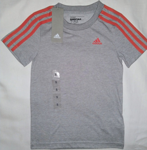 Remera Gris Y Naranja adidas Talle 7 A 8 Años