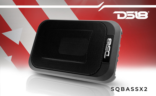Subwoofer Amplificado Para Automóvil DS18 SQBASSx2 SQBASS Series 7X9 Pulgadas Con Radiador Pasivo de 4X6 Pulgadas 1200 Watts Máximo 230 Watts RMS 2 Ohms Diseño Debajo de Asiento Color Gris Oscuro