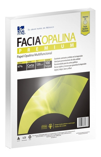 Papel Facia Opalina Blanco 120 Gr Carta - Paquete 100 Hojas