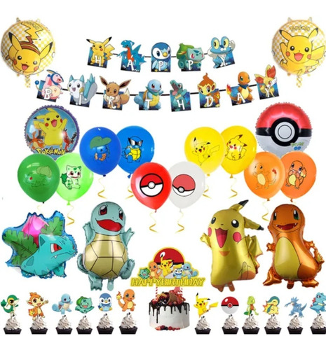 Set Cumpleaños Decoración Pikachu Pokemon 32 Piezas