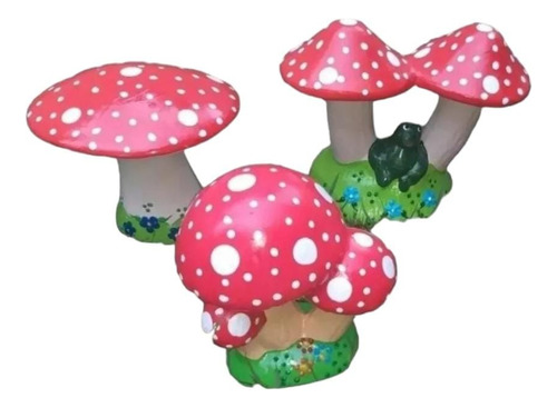 3 Cogumelos Em Cerâmica Enfeite De Jardim