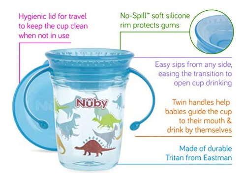 Vaso Bebé Nuby Tritán Sin Derrames, 2 Manijas 360° Wonder