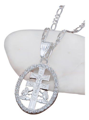 Dije De Caravaca Con Circonia Y Cadena De Plata + Color Plateado