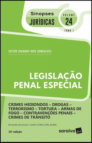 Legislacao Penal Especial - Vol 24 - Tomo 1 - Sinopses Jurid, De Victor Eduardo Rios Goncalves. Editora Saraiva, Capa Mole, Edição 15 Em Português