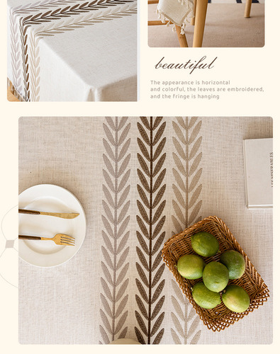 Mantel Moderno Con Borlas Bordadas De Lino Y Algodón