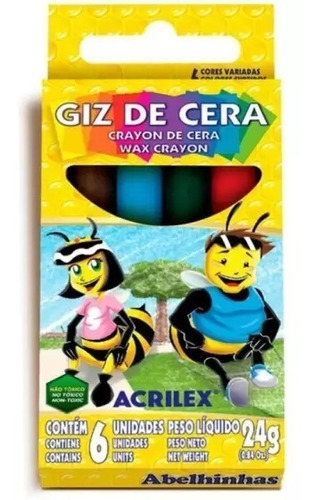Giz De Cera - 06 Cores - Fino - Acrilex 090060000