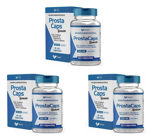 Kit 3 Prosta Caps Licopeno Selênio Zinco Vit E D Muwiz