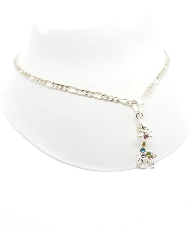 Pulsera Tobillo De Plata Tejido Figaro Con Jirafa Y Cristale Diámetro 7 Cm Largo 25 Cm