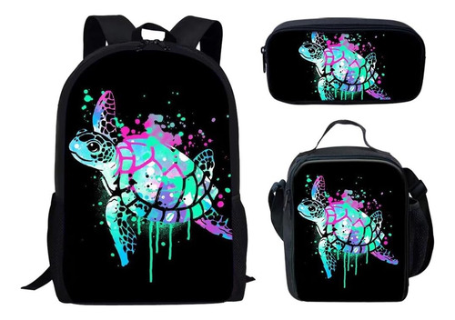 Forchrinse Bling Neon Sea Turtle Backpack Caja De Almuerzo P