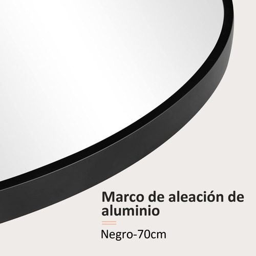 Conguiliao Espejo Baño Redondo Moderno 70cm, Espejo De Pared Marco Negro