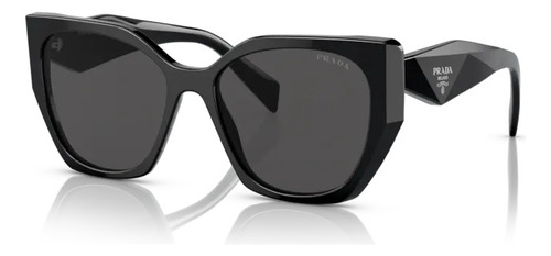 Gafas de sol Prada Pr19zs 1ab5s0 55 con montura negra, varilla negra, lente gris oscuro, diseño rectangular