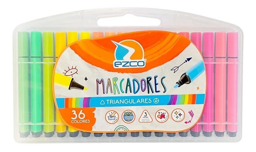 Marcadores Triangulares Ezco Estuche Plastico X 36 Colores 