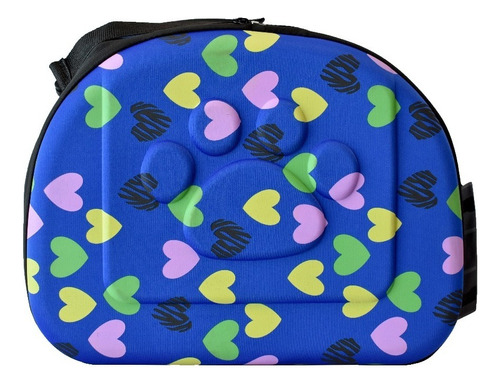 Jaula Transportadora Bolsa Para Perro Gato Compacta Viaje Color Azul Corazones