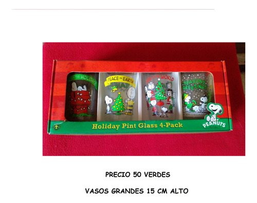 Vasos Vidrio Navidad Snoopy Grandes