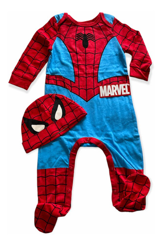 Imagen 1 de 1 de Set Monito Largo Con Gorro De Spider-man Marvel Ropa Bebés