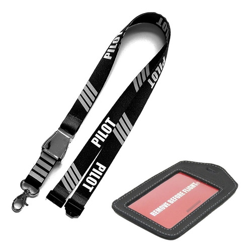 Lanyard Pilot 4 Barra Gris Hebilla Lift Y Porta Id Piel