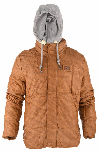 Campera Hombre Farenheite Inflable Capucha Simil Cuero