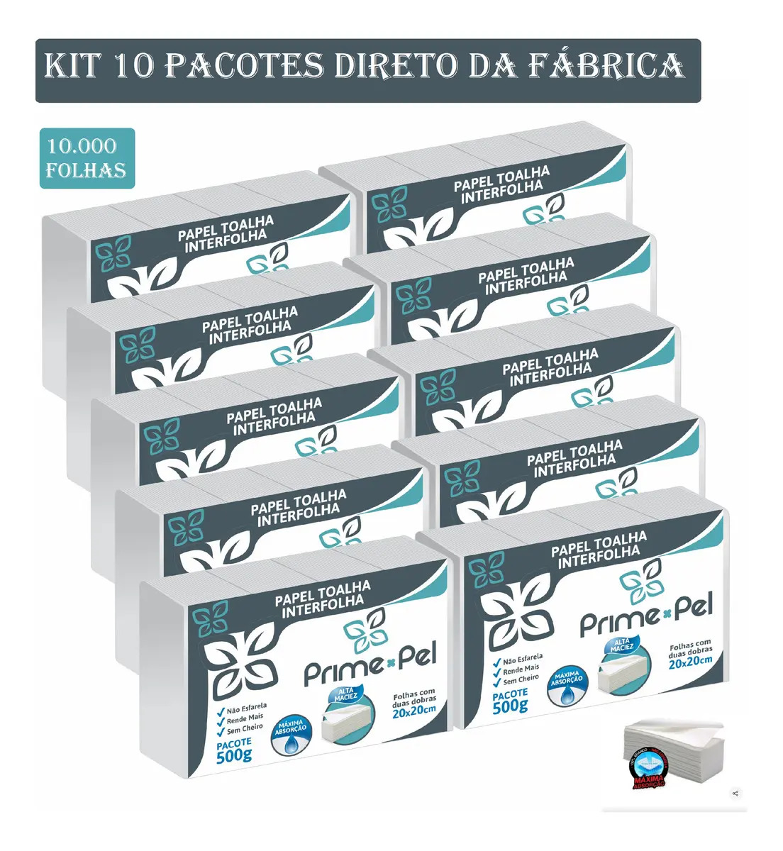 Papel toalha interfolha Interfolhado branco luxo banheiro Kit Com 10.000 folhas