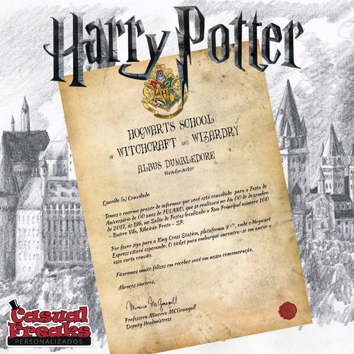 Convite Harry Potter - Somente Carta - R$ 65,00 em Mercado 