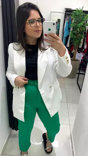 Blazer Feminino Forrado Acinturado De Alfaiataria Com Botões