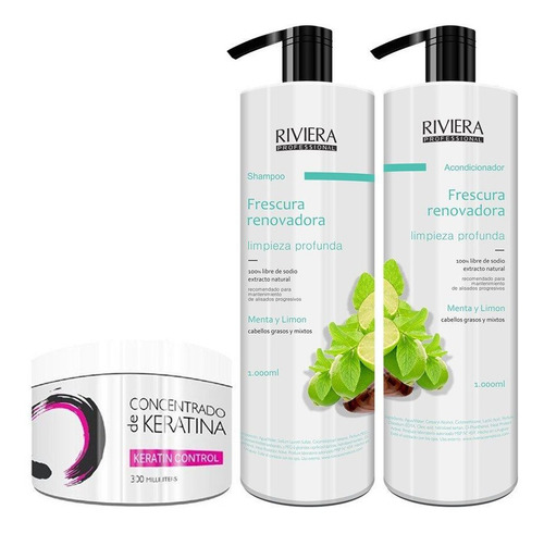 Shampoo 1l + Acond. S/sal Cabellos Grasos + Keratina Riviera