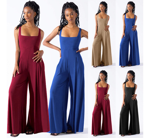 Mono Casual De Punto Con Tirantes De Pierna Ancha Para Mujer