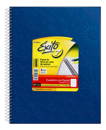 Cuaderno Exito E7 Colegial C/esp. 21,7 Forrado Azul X60 Cuad