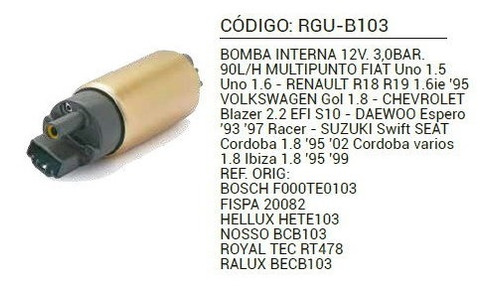 Bomba De Combustible Interna 12v 3,0bar 90l H Multip