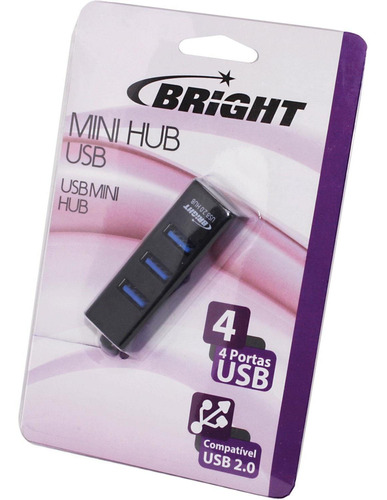 Hub Mini Usb 2.0 4 Saídas Preto - Bright
