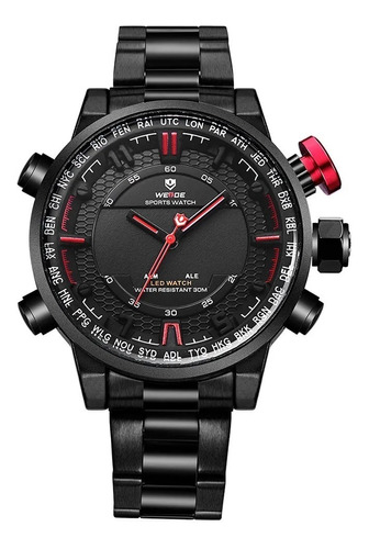 Relógio Masculino Weide Analógico Wh6402b Preto E Vermelho