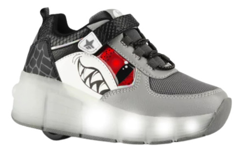 Zapatillas Roller Shark Gris Con Luces Led Roll691 Footy