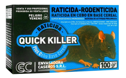 Veneno Raticida Bloques Parafinicos Quick Killer X 100 Gr