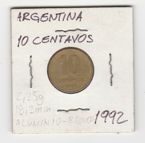 Moneda Argentina 10 Centavos 1992 Vf