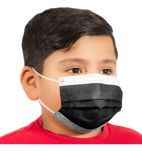 Cubrebocas Para Niños De 3 Capas Hechos En U S A (50 Pzas) Color Negro Prelavado