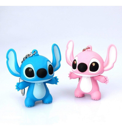 Chaveiro Stitch Figure com luz LED e som rosa